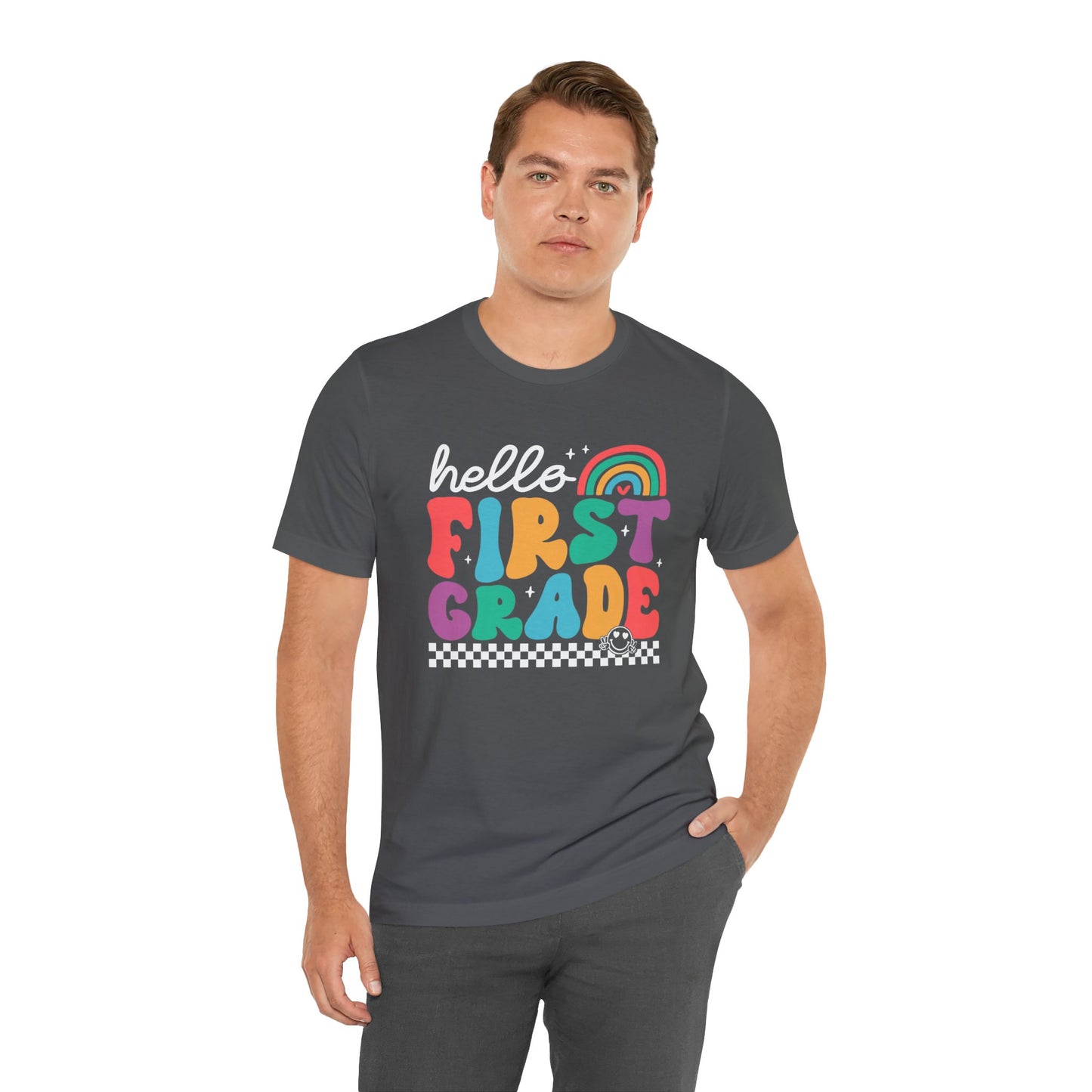 First Grade Hello Rainbow Short Sleeve Tee